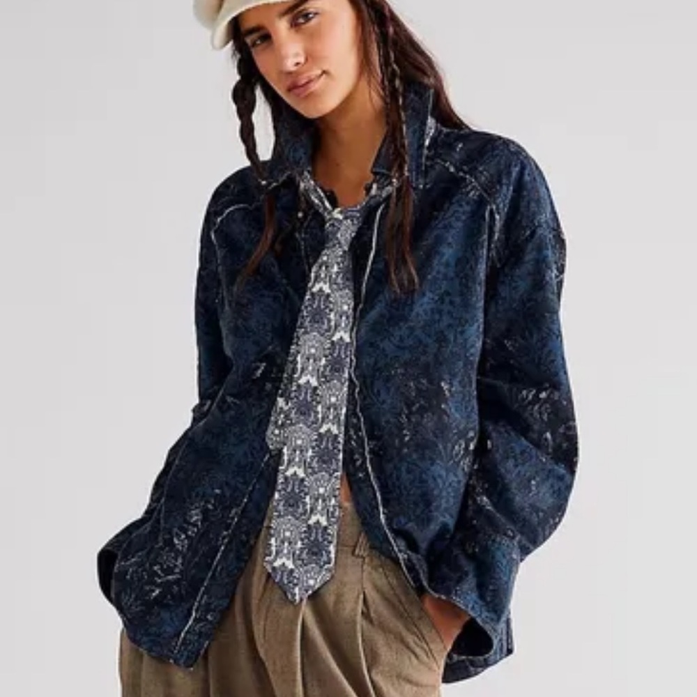 NWT Free People Marianne Printed Cord Shirt Size Small Z431